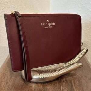 KATE SPADE New York Lucy Medium L-Zip Wristlet Wallet-Purse Deep Red